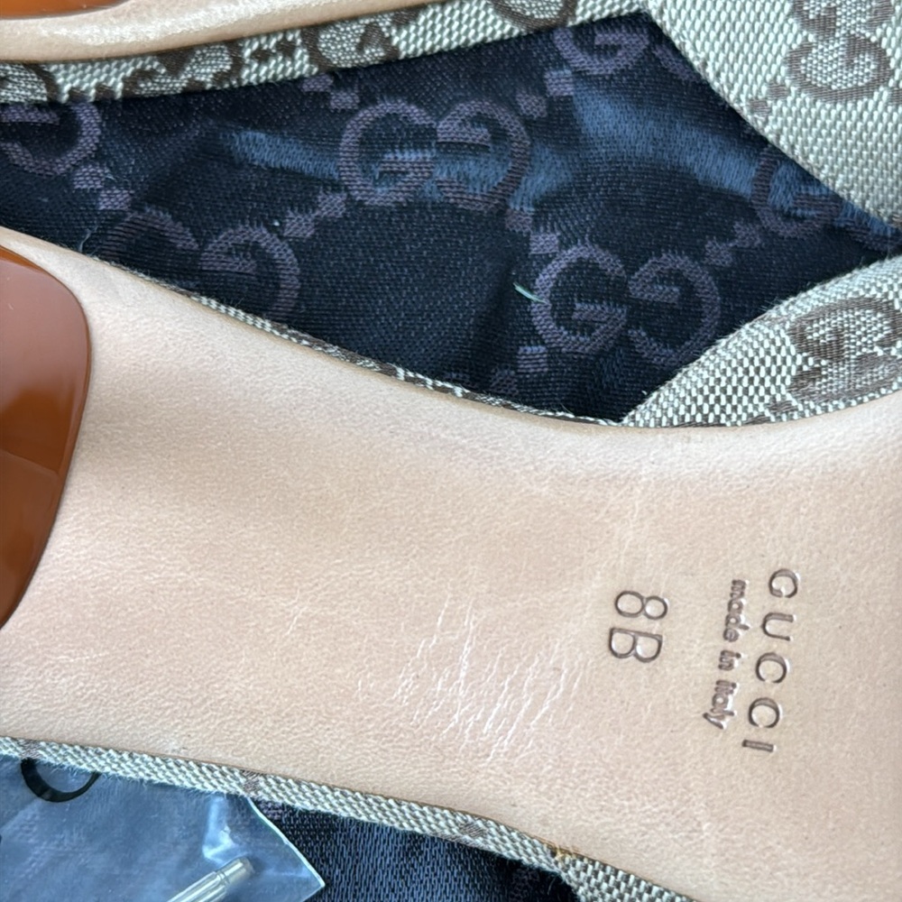 GUCCI TAN HORSEBIT LOGO HEELS sz 8 - Picture 6 of 7